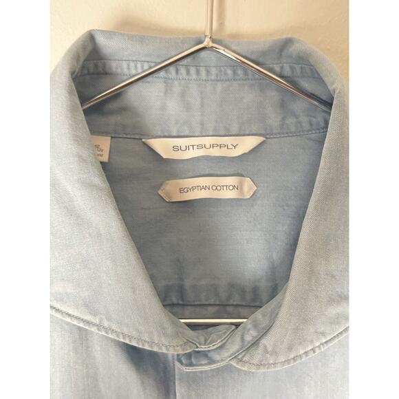 Suitsupply Mens Size 16 1/2 Tailored Fit Egyptian Cotton Light Blue $179 - Picture 3 of 7